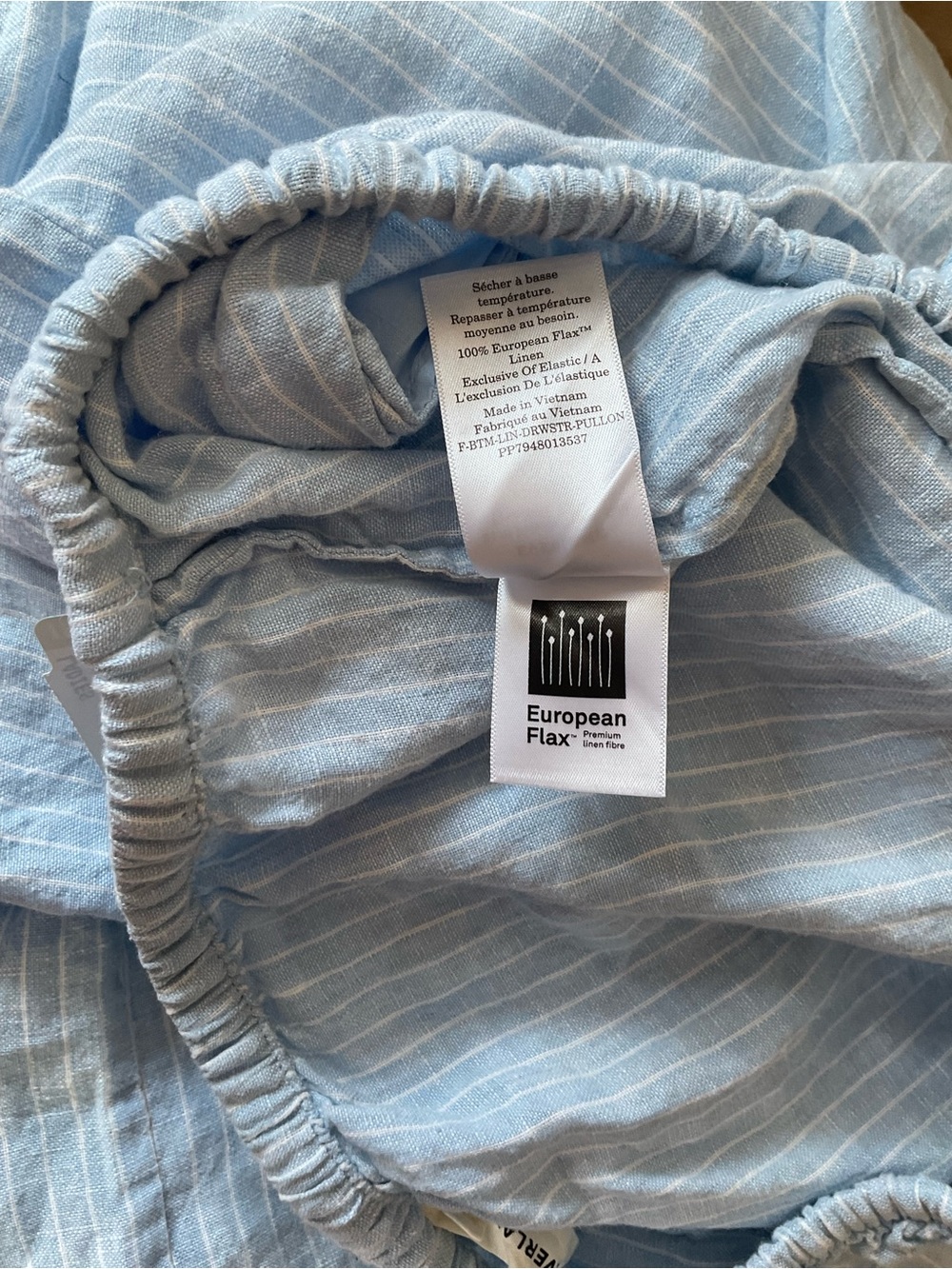 🏖️Everlane 100% European Flax Linen Wide-Leg Drawstring Pants Blue Pinstripe - Picture 4 of 8